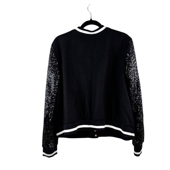 SPORTY GLAM Ashley Nell Tipton Varsity Jacket – Black Sequin Wool – 1X - Picture 2 of 6